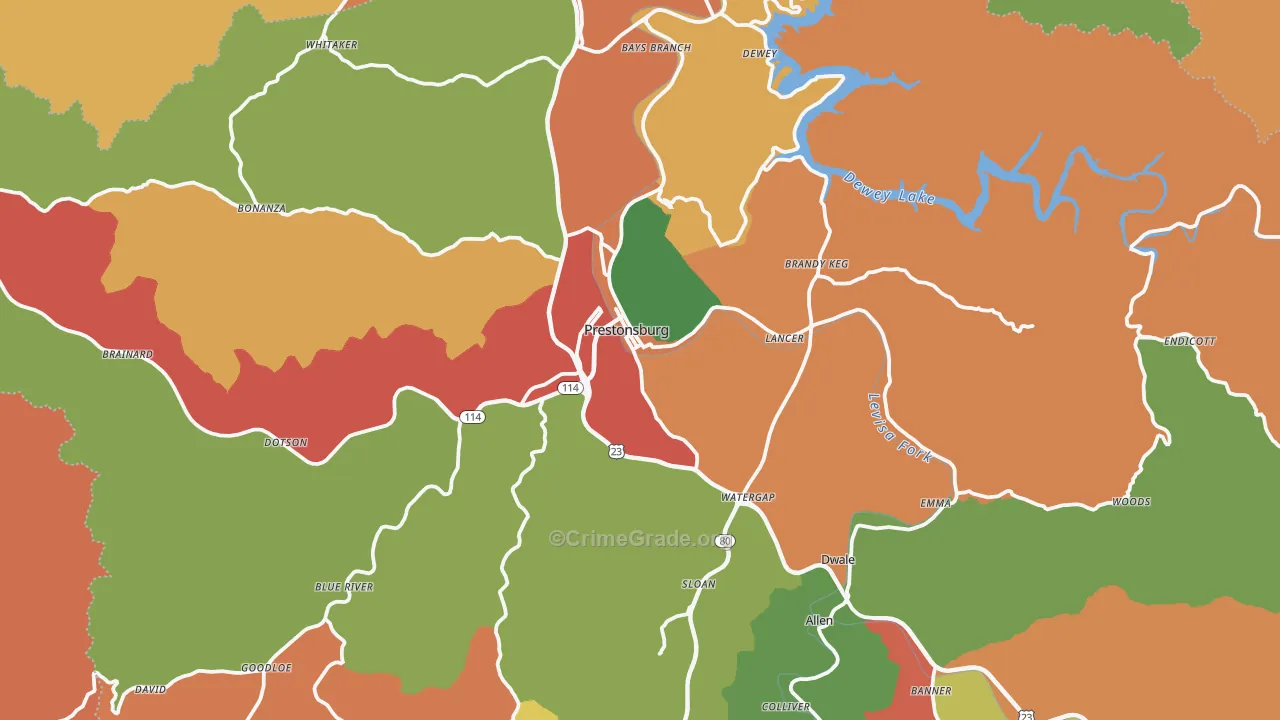 41653, KY Map of Theft Rates