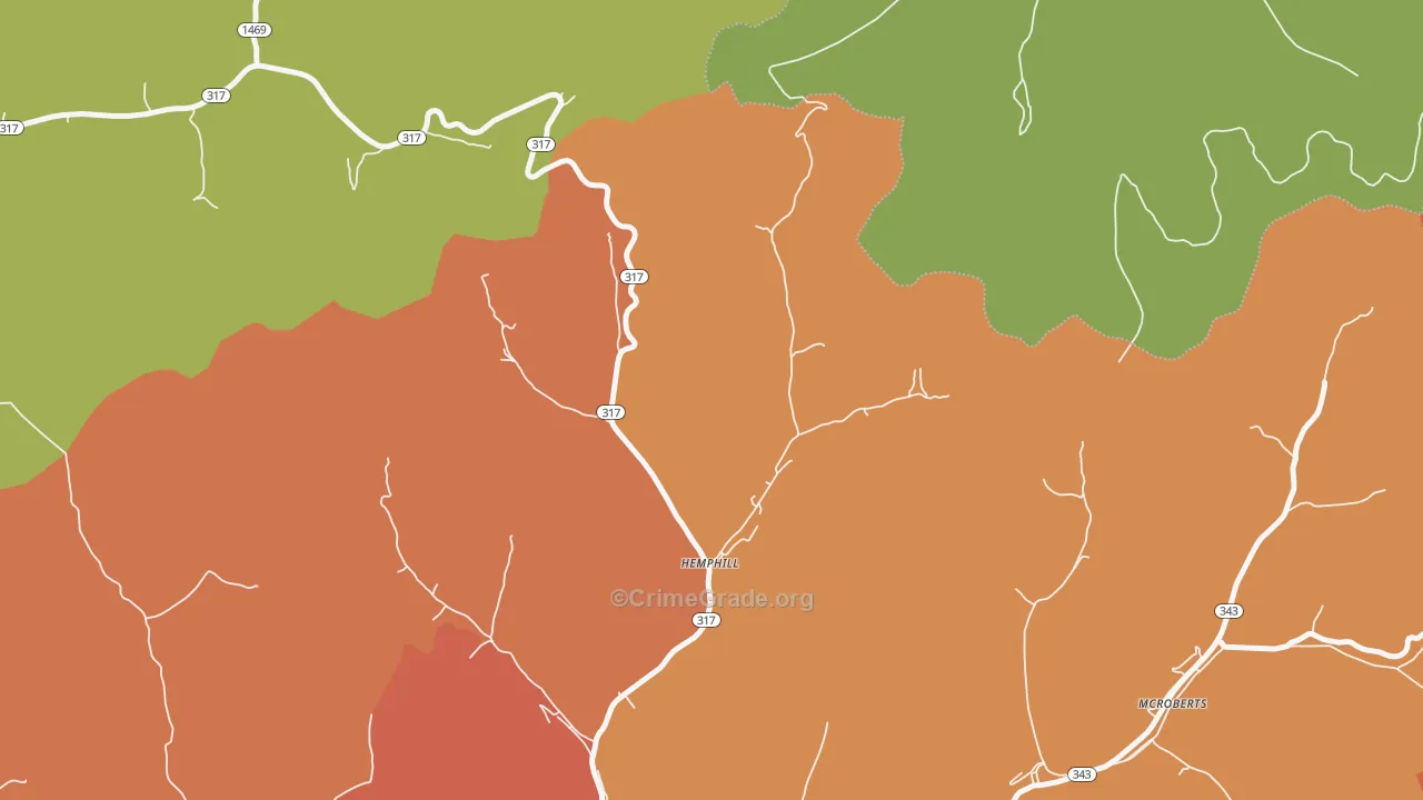 41825, KY Map of Theft Rates