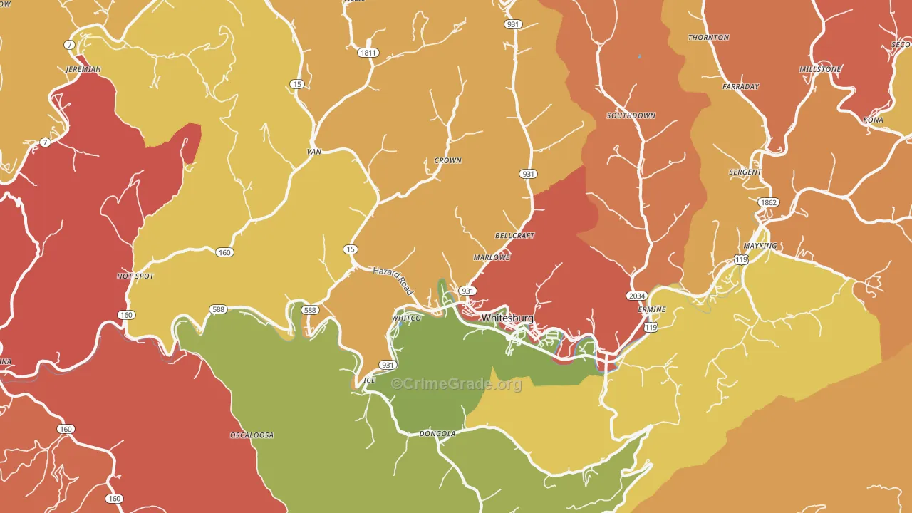 41858, KY Map of Theft Rates