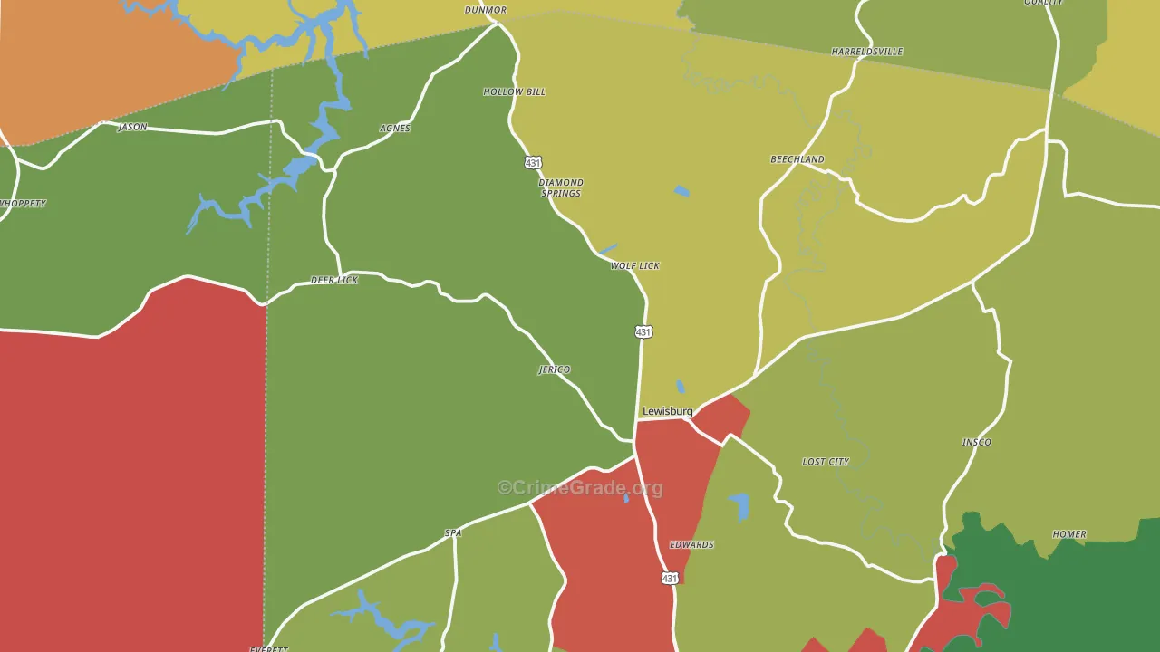 42256, KY Map of Theft Rates