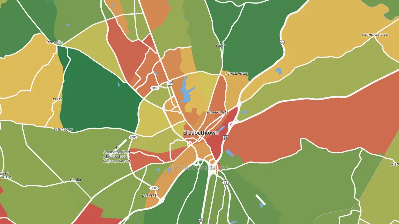 42701, KY Map of Theft Rates