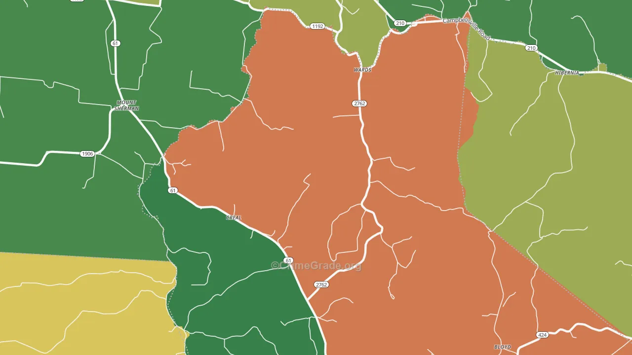 42764, KY Map of Theft Rates