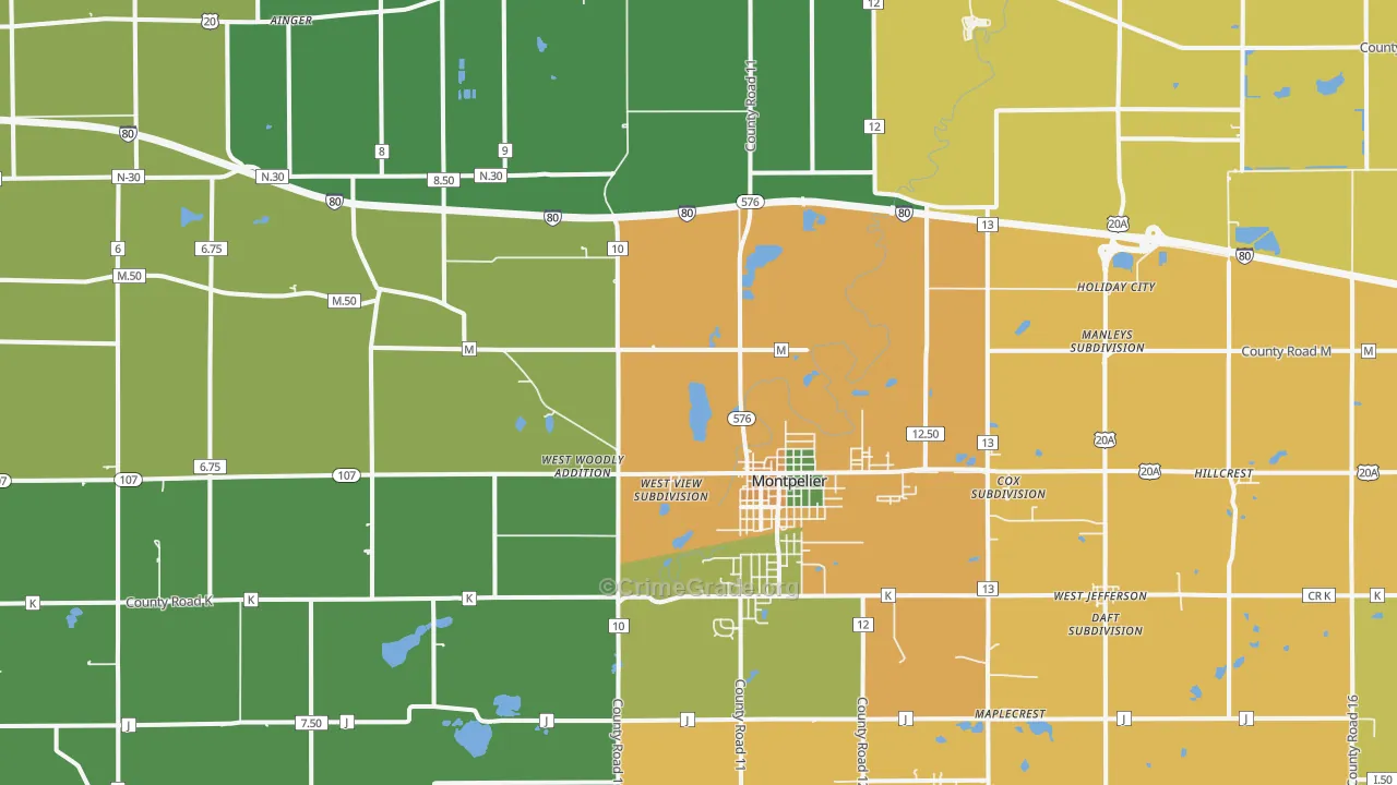 43543, OH Map of Theft Rates