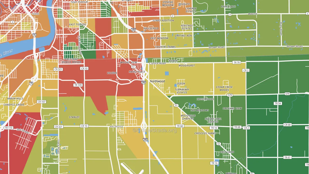 43619, OH Map of Theft Rates