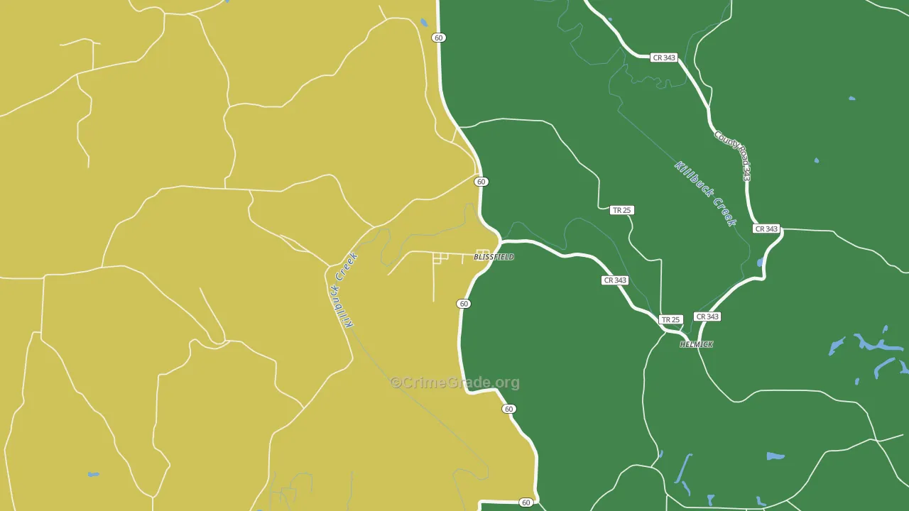 43805, OH Map of Theft Rates