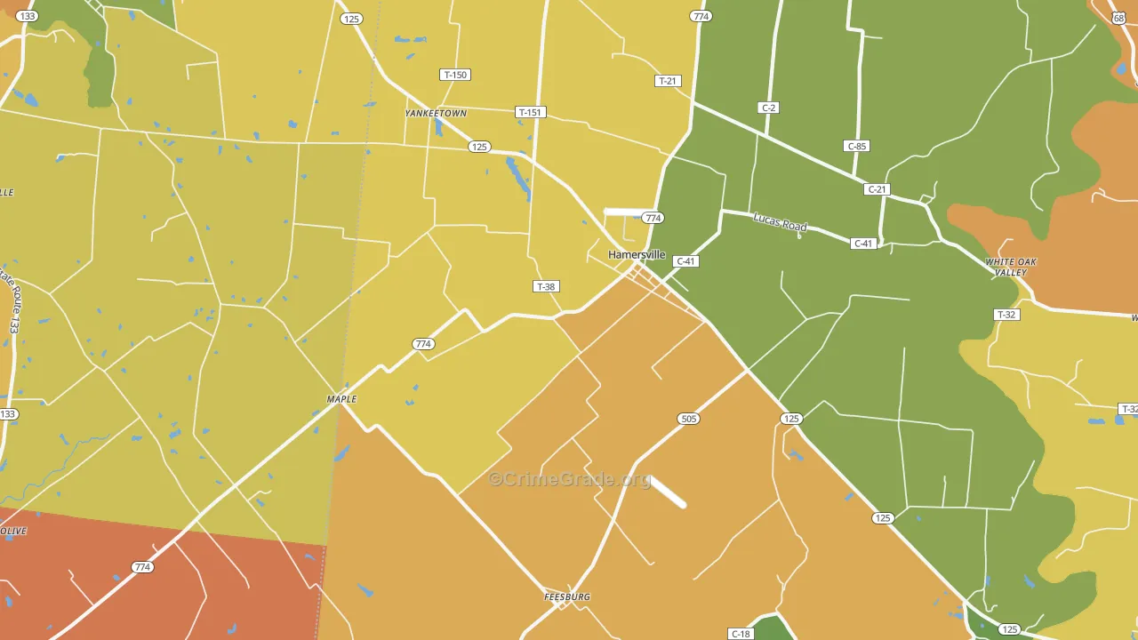 45130, OH Map of Theft Rates