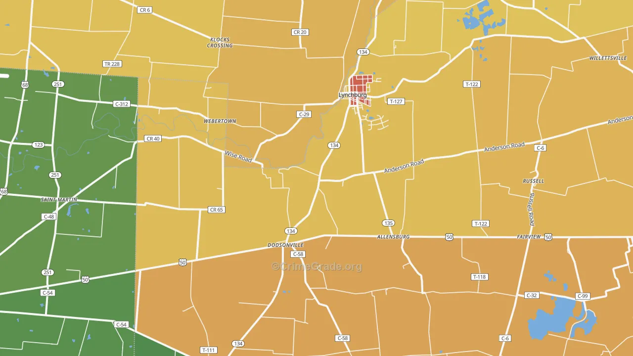 45142, OH Map of Theft Rates