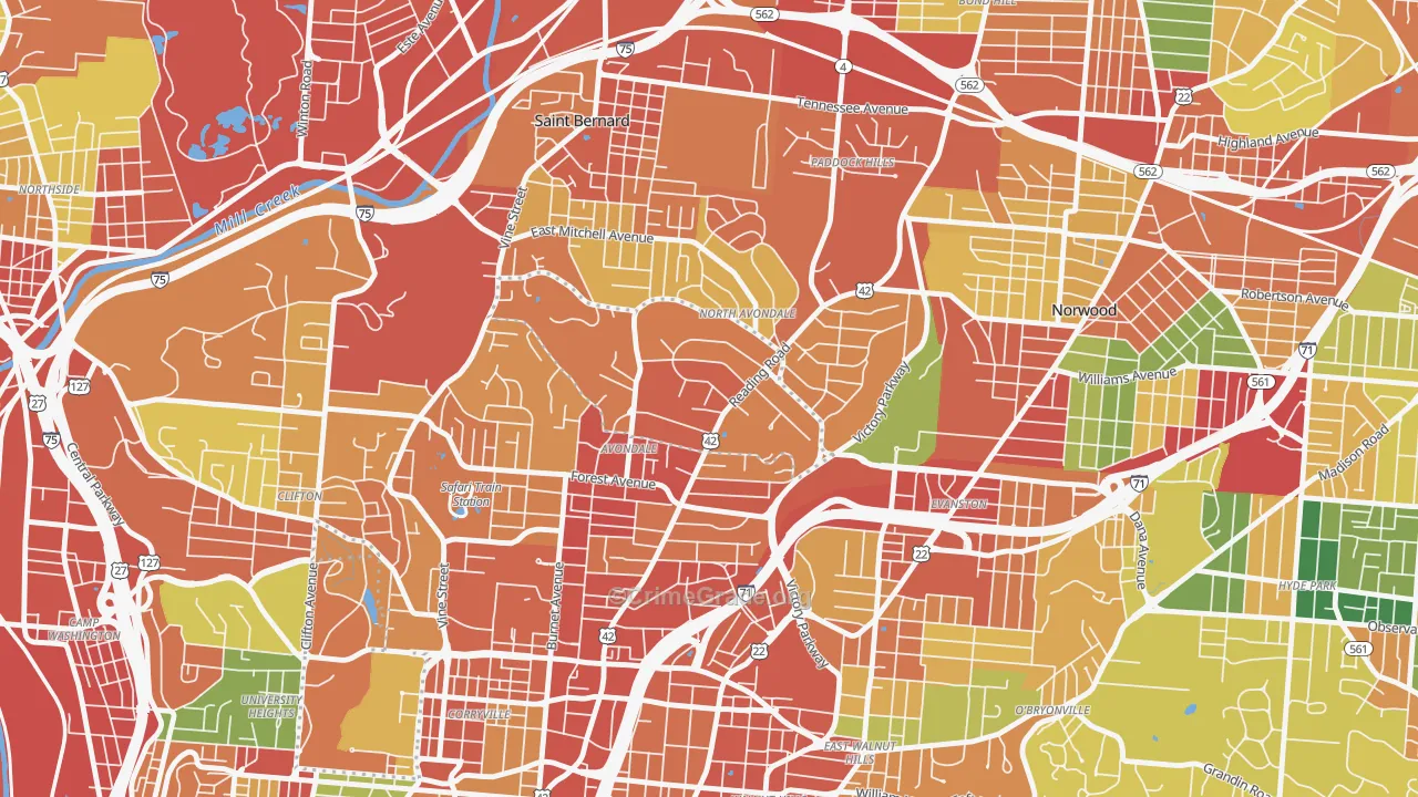 45229, OH Map of Theft Rates