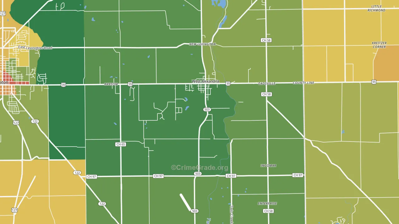 45381, OH Map of Theft Rates