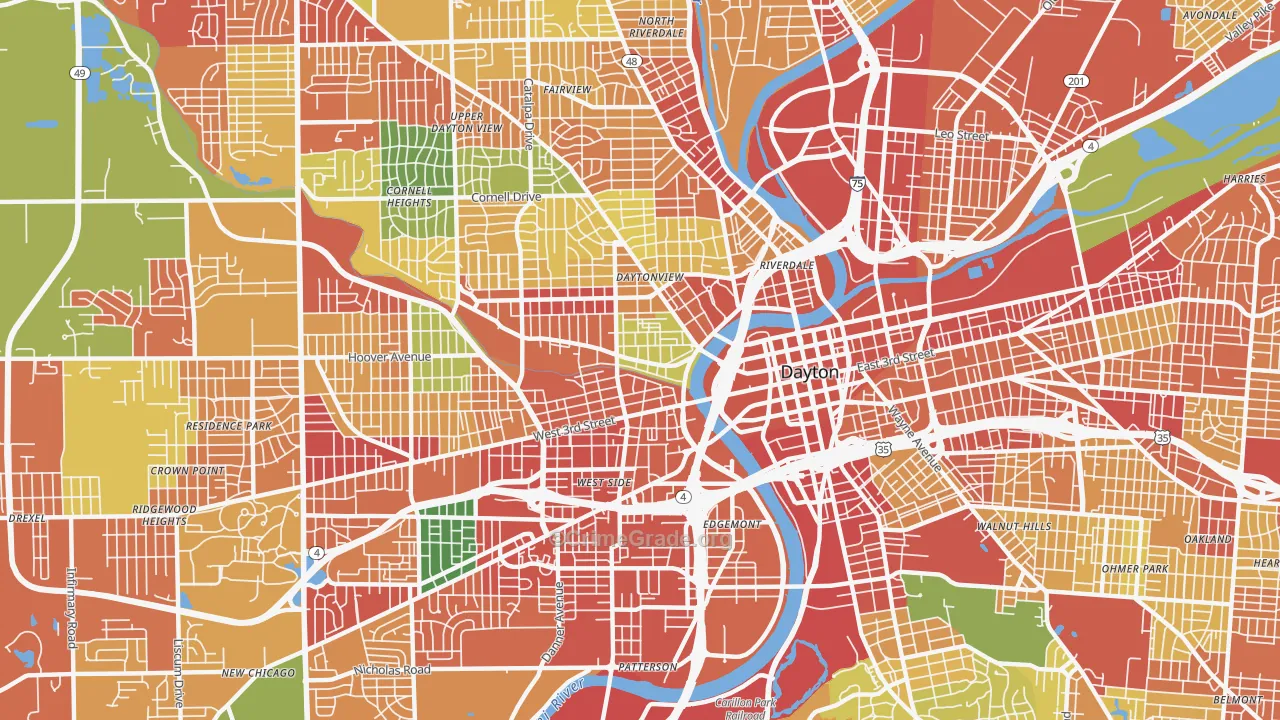 45402, OH Map of Theft Rates