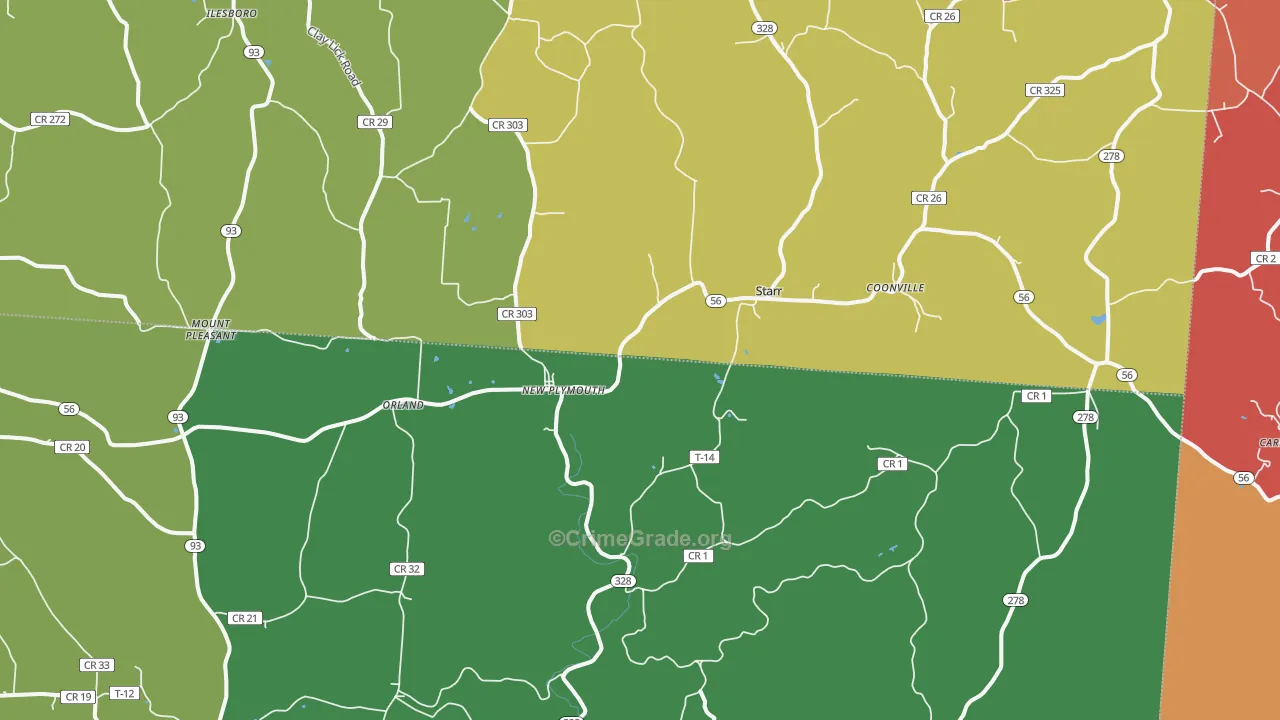 45654, OH Map of Theft Rates