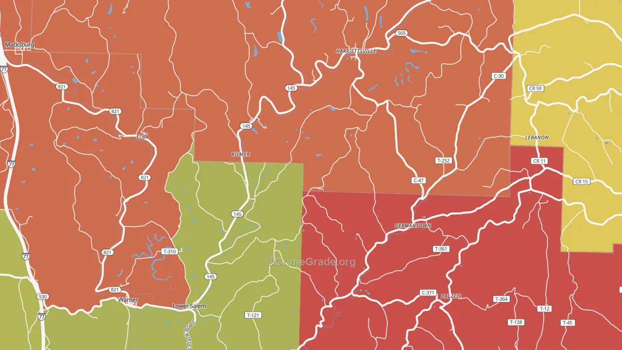 45745, OH Map of Theft Rates