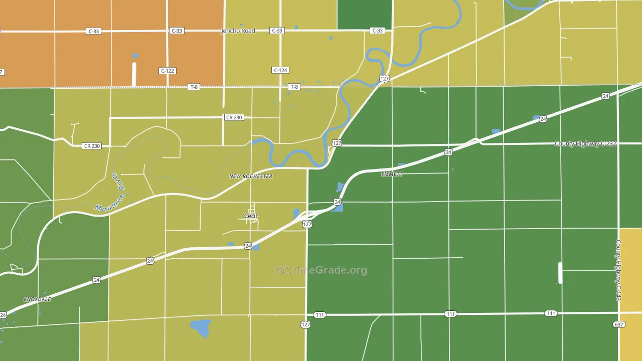 45821, OH Map of Theft Rates