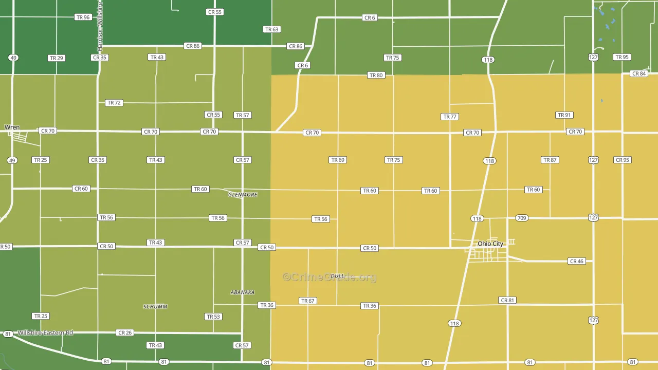45874, OH Map of Theft Rates