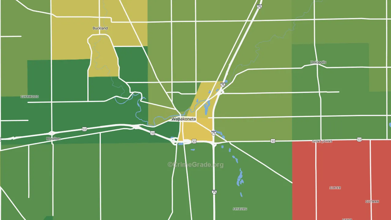45895, OH Map of Theft Rates