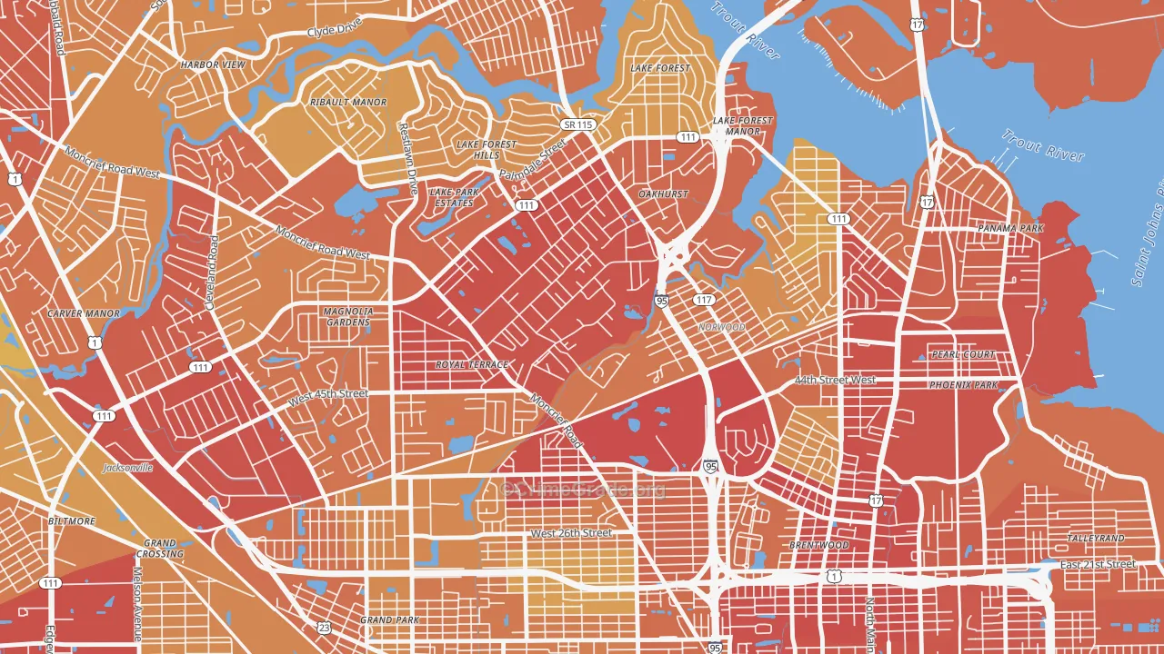 45th and Moncrief, Jacksonville, FL Map of Theft Rates