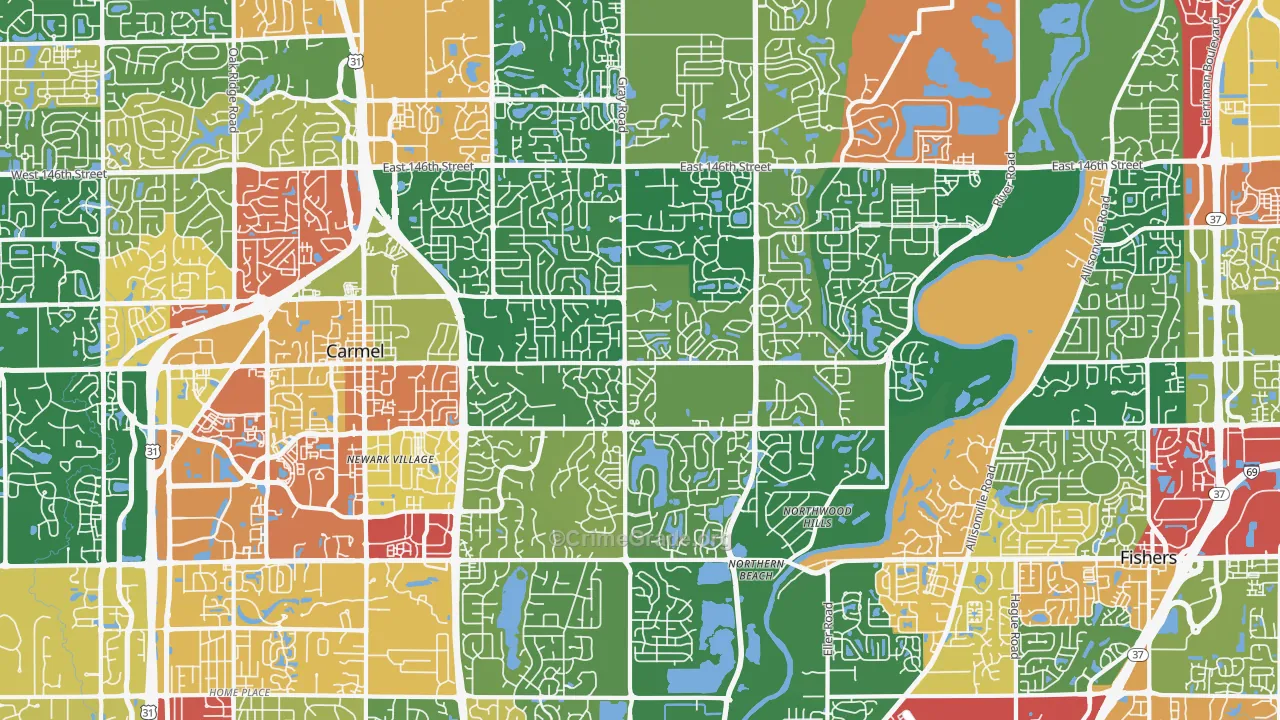 46033, IN Map of Theft Rates