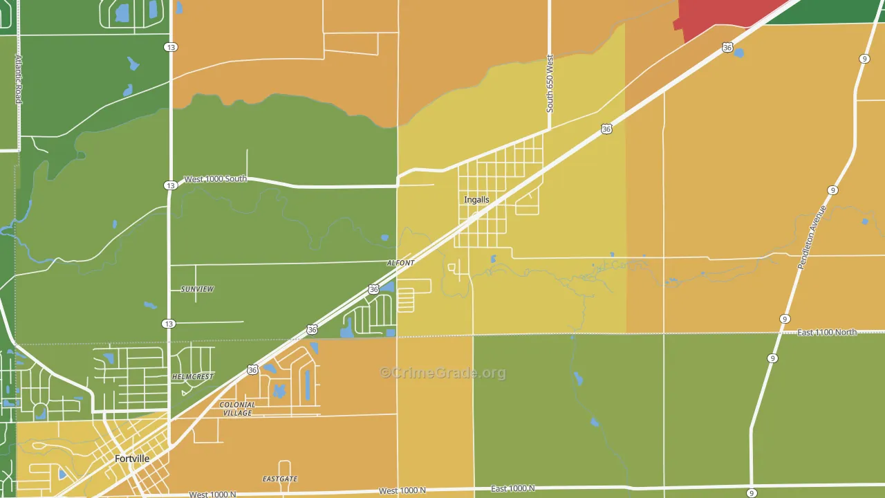 46048, IN Map of Theft Rates
