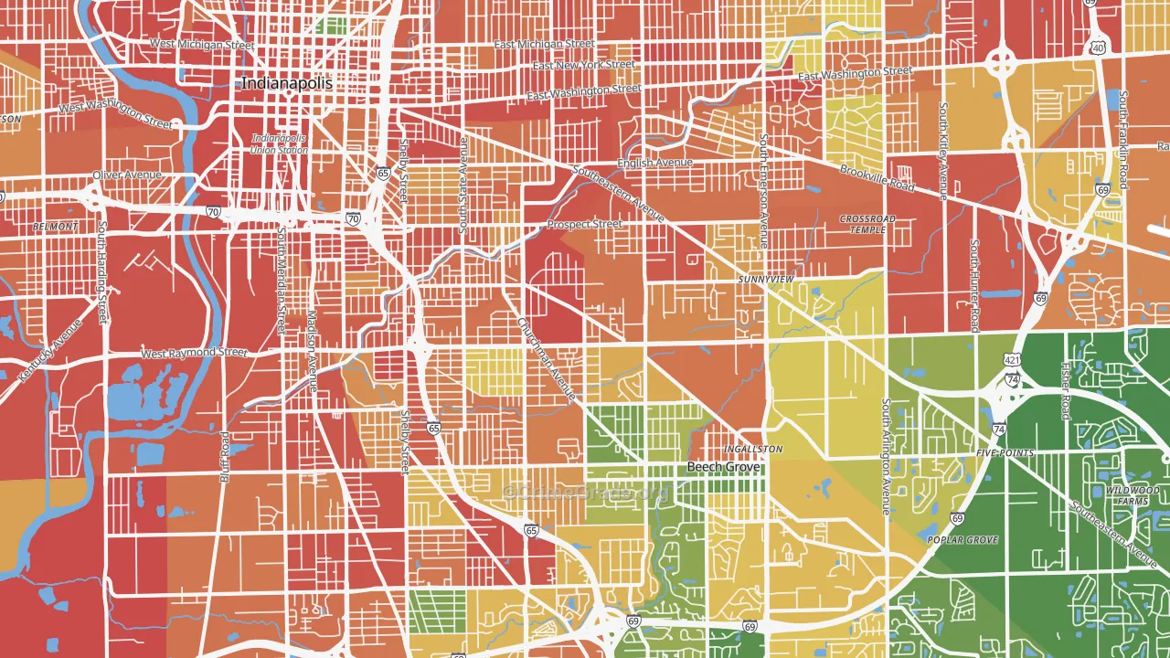 46203, IN Map of Theft Rates