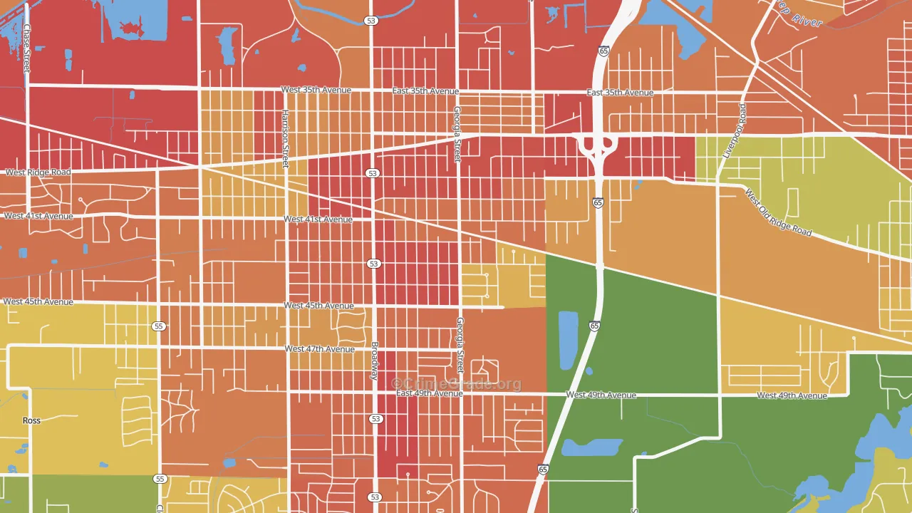46409, IN Map of Theft Rates