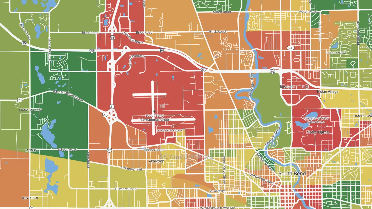 46628, IN Map of Theft Rates