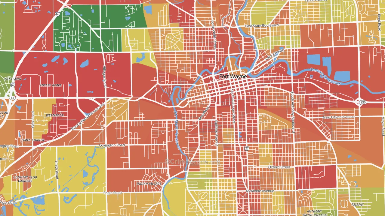46802, IN Map of Theft Rates