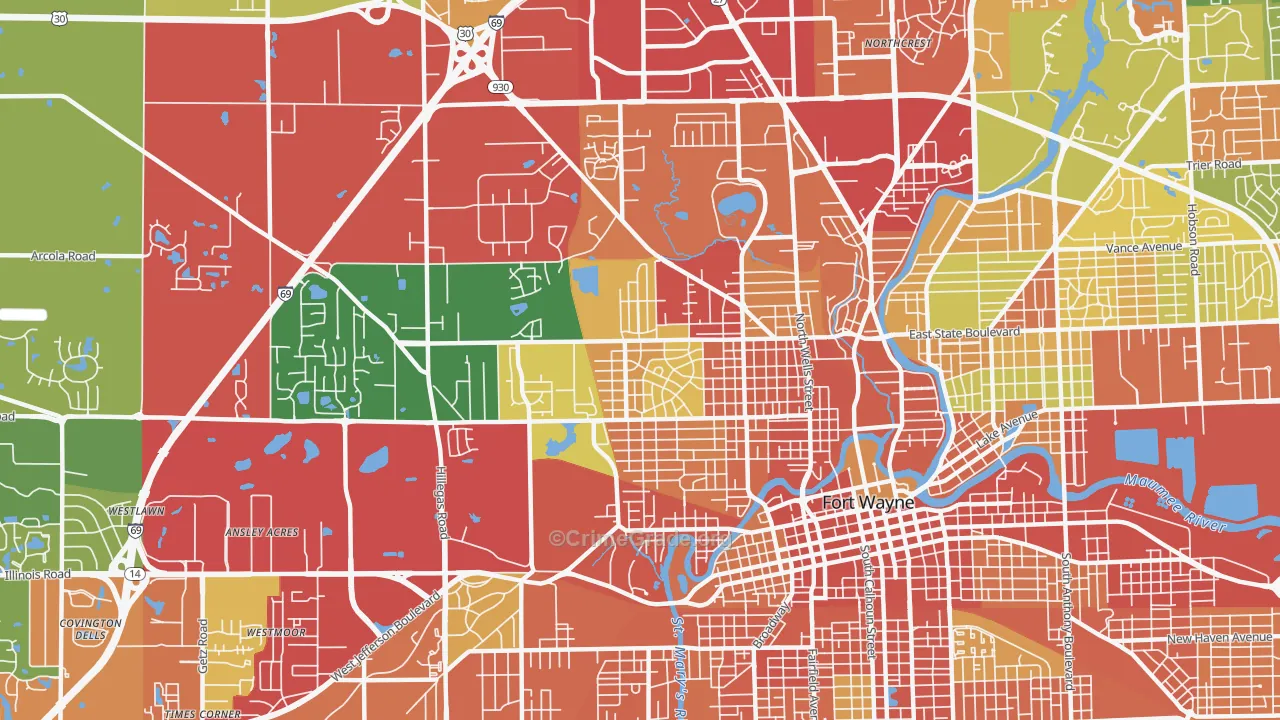 46808, IN Map of Theft Rates