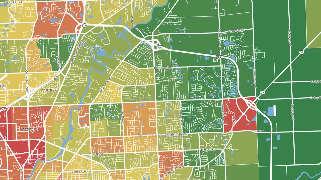 46835, IN Map of Theft Rates