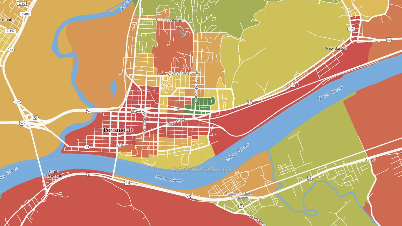 4th Ward, Portsmouth, OH Map of Theft Rates