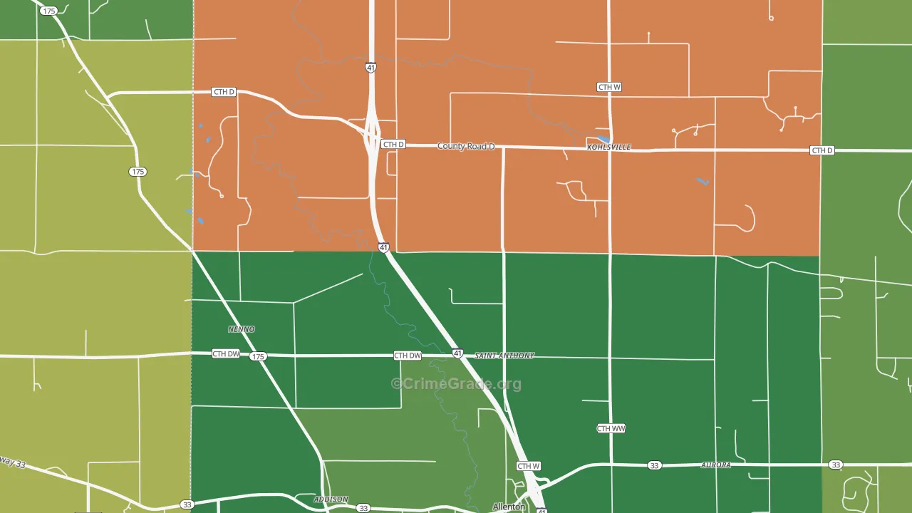 53002, WI Map of Theft Rates
