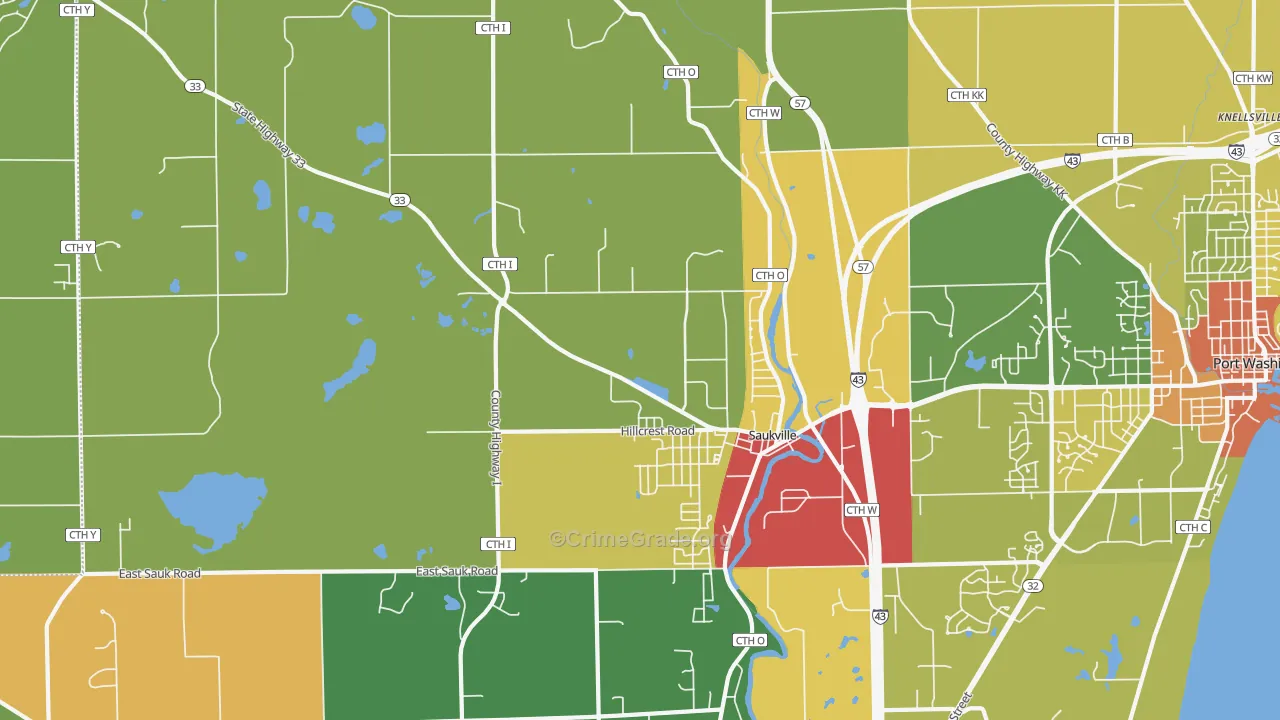 53080, WI Map of Theft Rates