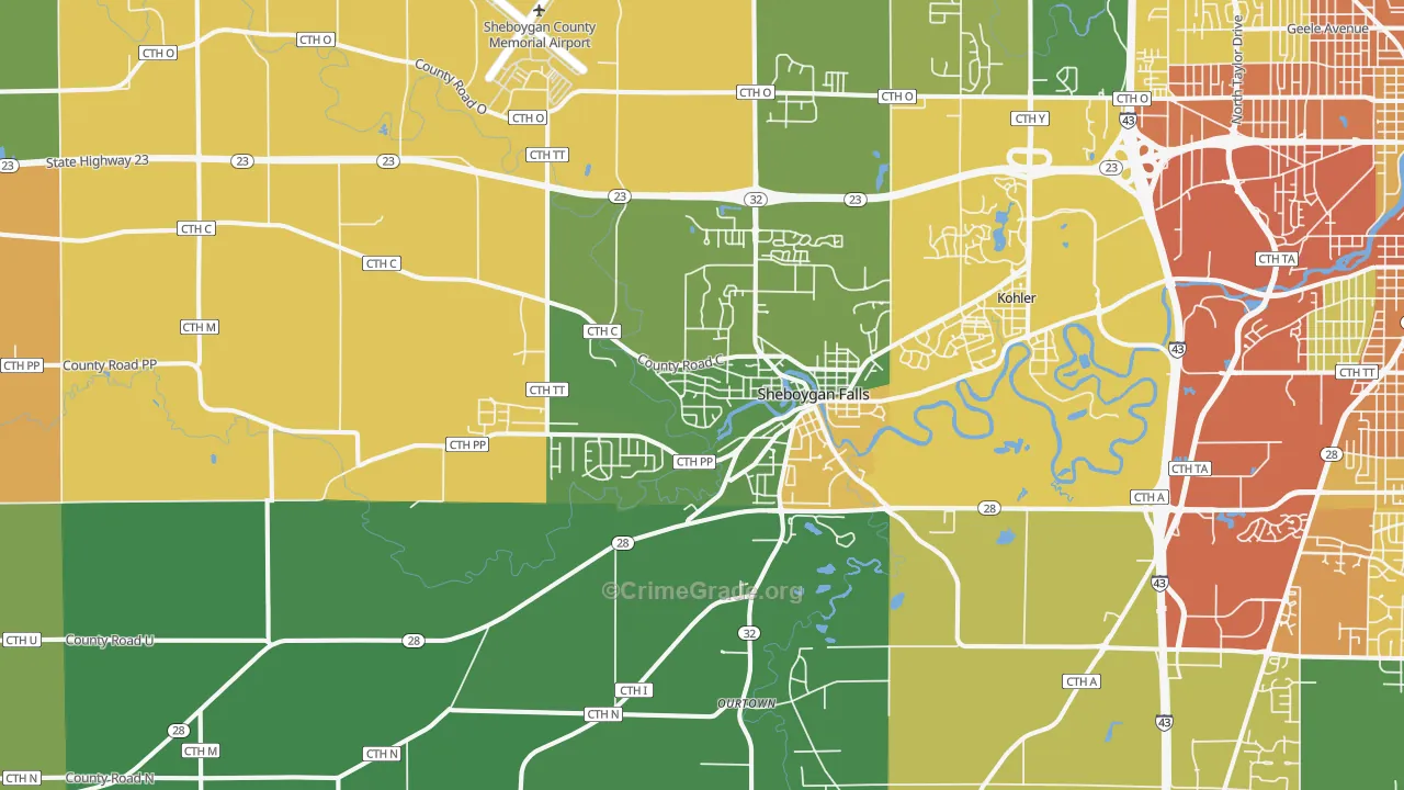 53085, WI Map of Theft Rates