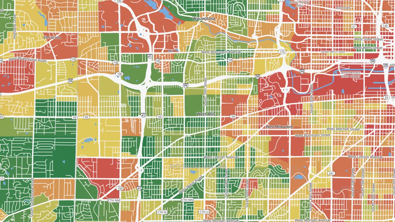 53214, WI Map of Theft Rates