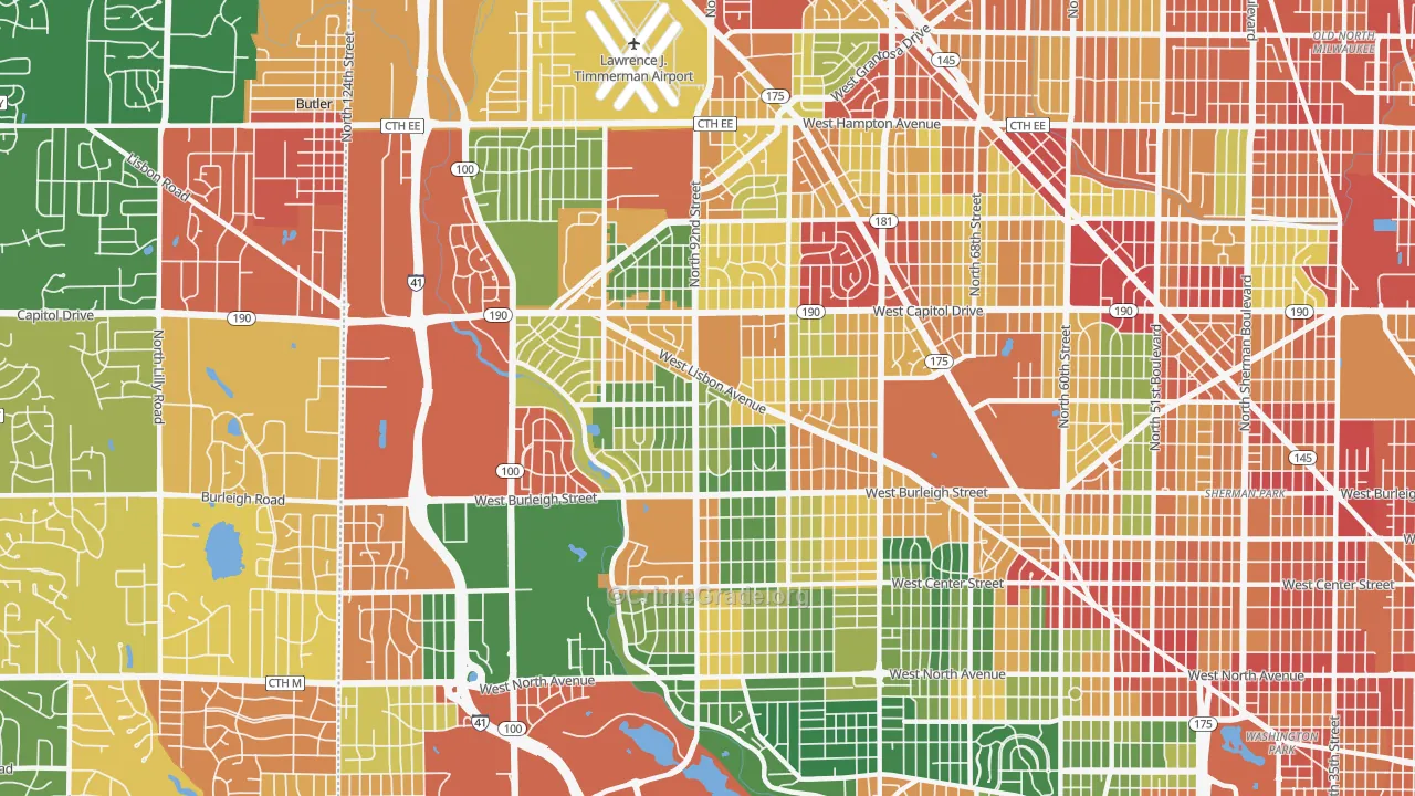 53222, WI Map of Theft Rates