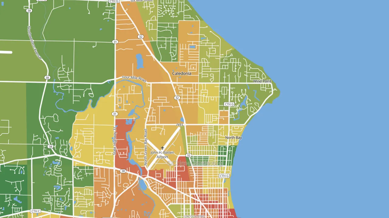 53402, WI Map of Theft Rates