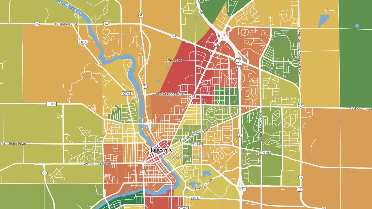 53545, WI Map of Theft Rates