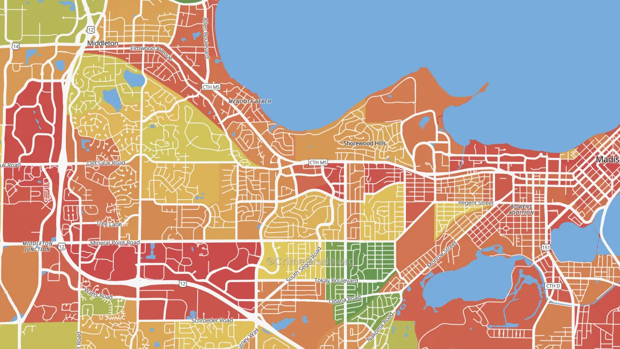 53705, WI Map of Theft Rates