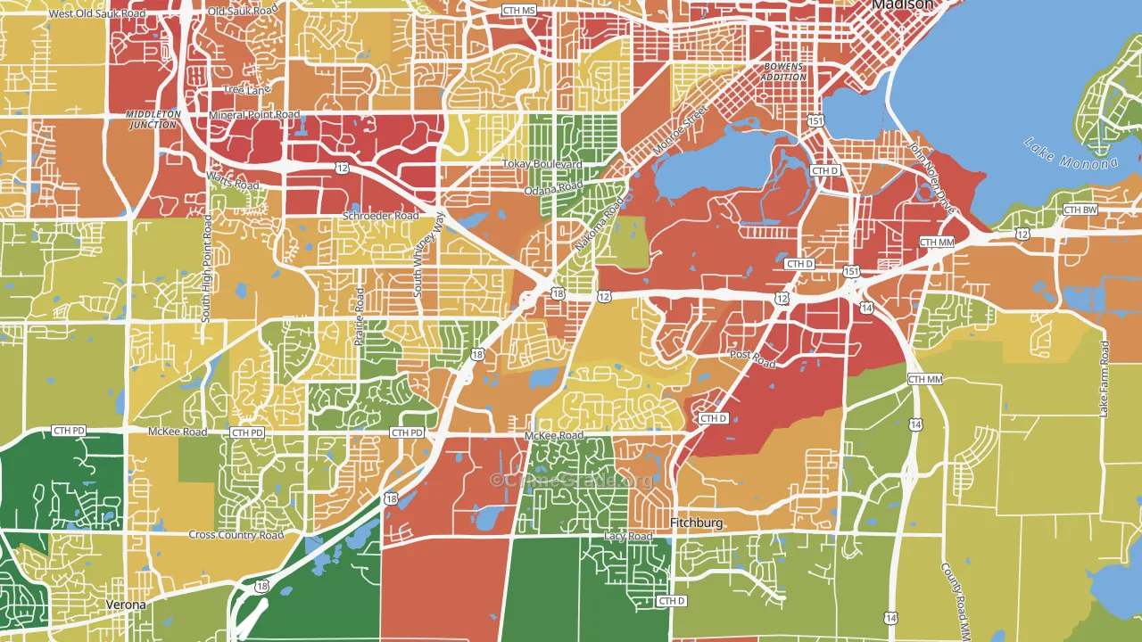 53711, WI Map of Theft Rates