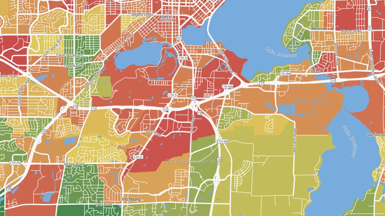 53713, WI Map of Theft Rates