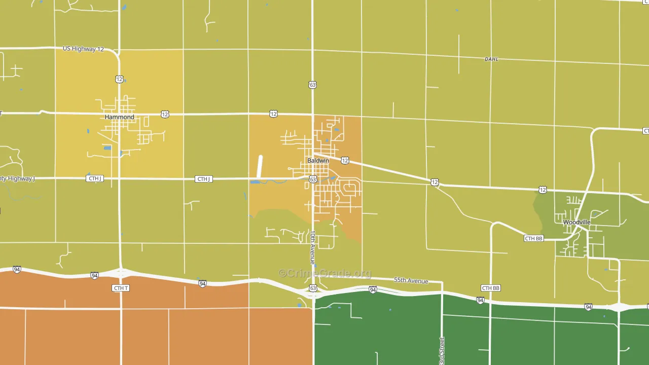 54002, WI Map of Theft Rates