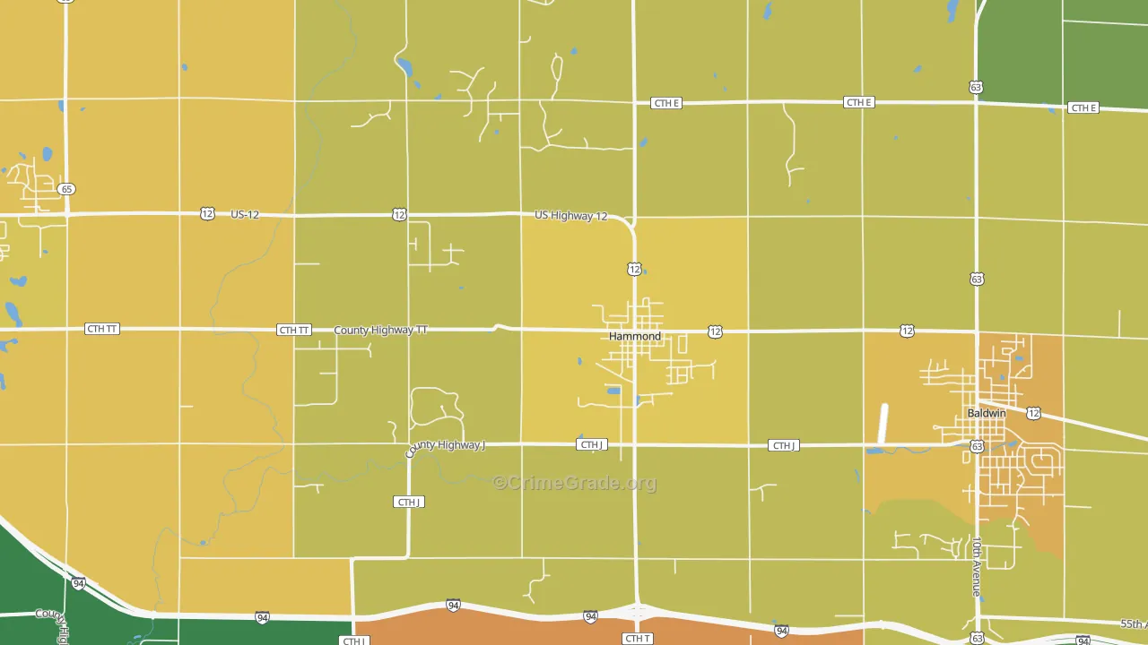 54015, WI Map of Theft Rates