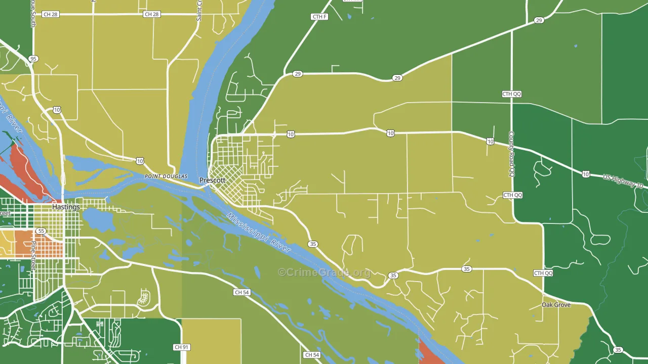 54021, WI Map of Theft Rates