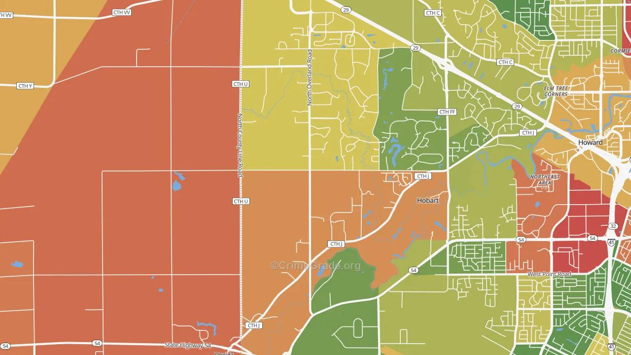 54155, WI Map of Theft Rates