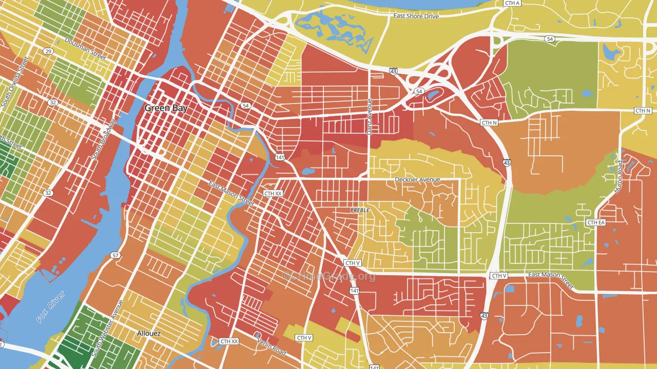 54302, WI Map of Theft Rates