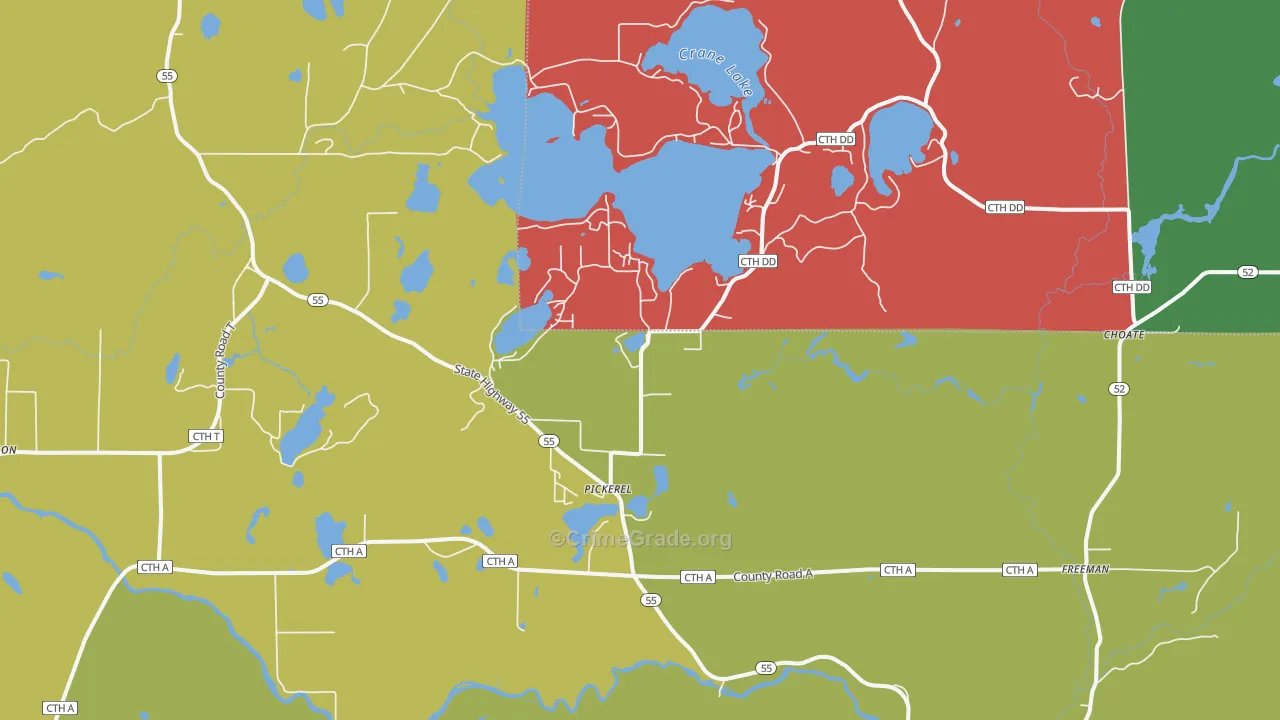 54465, WI Map of Theft Rates