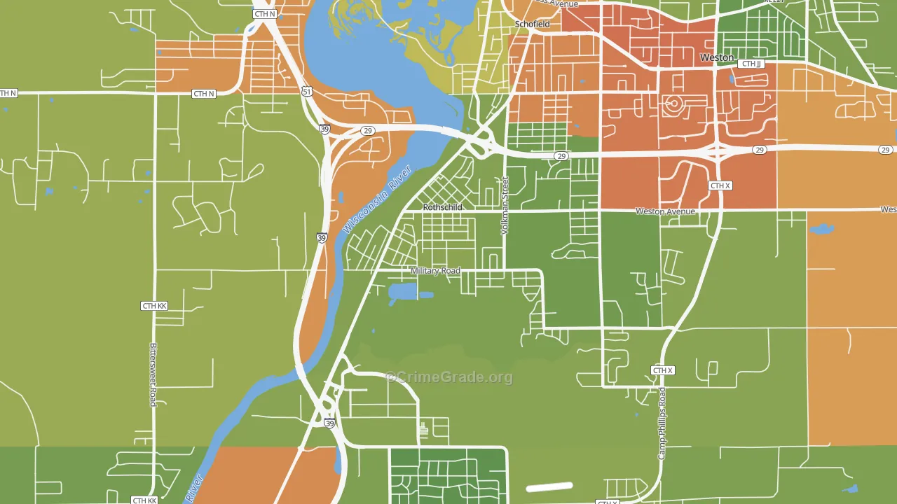 54474, WI Map of Theft Rates
