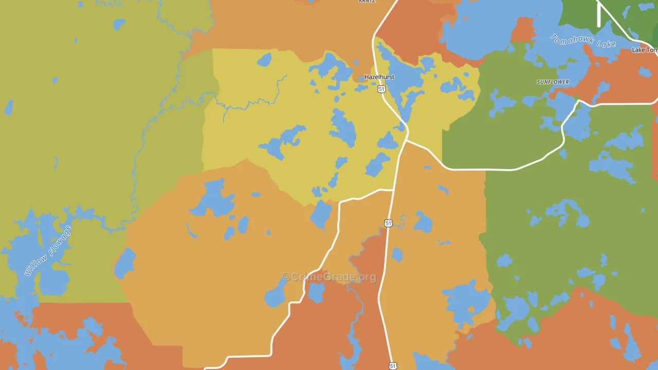54531, WI Map of Theft Rates