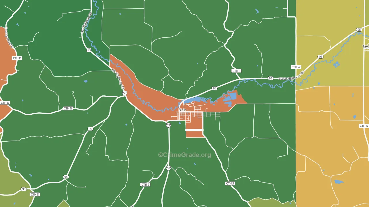 54616, WI Map of Theft Rates