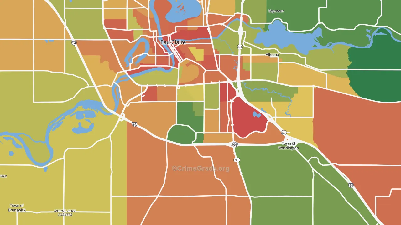 54701, WI Map of Theft Rates