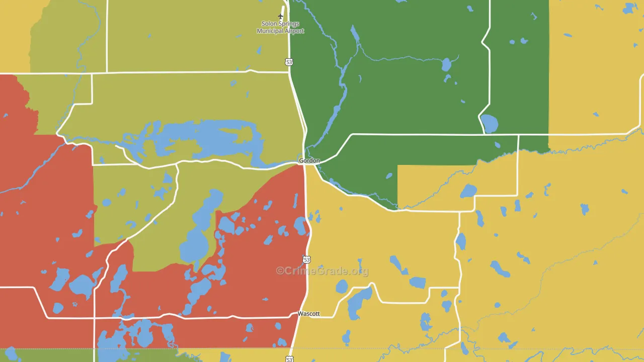 54838, WI Map of Theft Rates